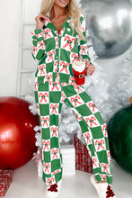Green Candy Cane Checkered Pattern Christmas Pajama Set