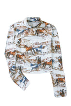 Brown Horses Print Cut-out Mock Neck Top