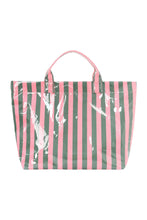 Light Blue Glossy Striped Vinyl Large Tote Bag