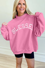 Light Pink Oversize Blessed Embroidered Mock Neck Sweatshirt