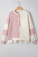 Khaki Striped Patchwork Oversized Pullover Top