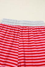 Red Striped Drop Shoulder Baggy Pullover and Shorts Casual Set