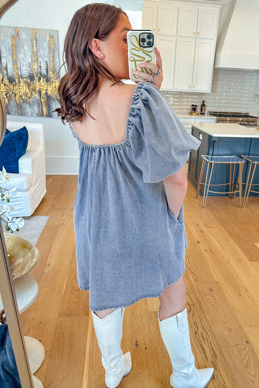 boxy denim dress Women's Airy Denim Boxy Mini Shirtdress in Pickett Wash - Size S