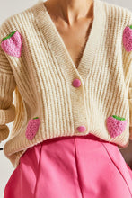 Beige Strawberry V Neck Knit Cardigan