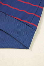 Blue Striped Overlap Detail Drop Shoulder Pullover Sweatshirt