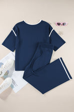 Guacamole Green Loose Contrast Trim Half Sleeve Top and Drawstring Pants Set