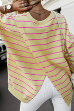 Yellow Striped Overlap Detail Drop Shoulder Pullover Sweatshirt