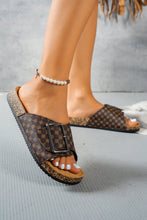 Color black Retro Geometric Print Buckle Strap Flat Slippers