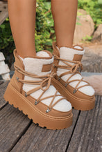 Camel Sherpa PU Leather Patchwork Lace-up Thick Bottom Snow Boots