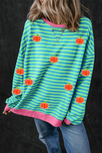 Red Stripe Glitter Halloween Pumpkin Print Oversized Graphic Sweatshirt