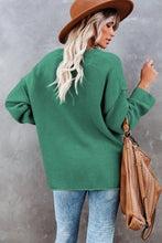 Green Henley Pullover Drop Shoulder Long Sleeve Knit Sweater