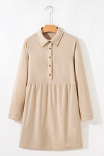 Oatmeal Corduroy Half Button Collared Long Sleeve Mini Dress