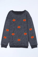 Khaki Crinkle Ribbed Halloween Pumpkin Graphic Sweatshirt