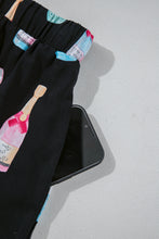 Color black Christmas Wine Glass Print Bow Knot Two Piece Pajama Set