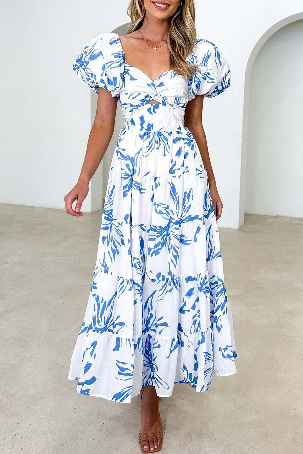 White Abstract Print Bubble Sleeve Swing High End Dress The Rusted Nail Boutique White Abstract Print Bubble Sleeve Swing High End Dress The Rusted Nail Boutique