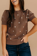 Black Elegant Polka Dot Bubble Short Sleeve Sweater