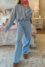 Beau Blue Floral Patchwork Drop Shoulder Pullover and Sweatpants Lounge Set