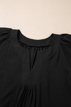 Black Plus Size Solid Color Notched Neck Short Sleeve Loose Dress
