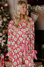 Red Christmas Tree Bow Long Sleeve Lapel Collar Pajama Set