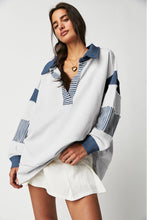 Dark Blue Striped Patchwork Collar Sweatshirt