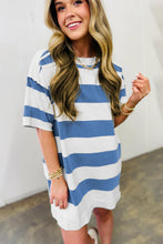 Blue Stripe Raw Seam Shoulder Detail Casual Tee Dress