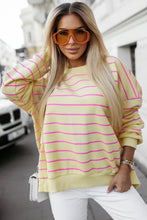 Yellow Striped Overlap Detail Drop Shoulder Pullover Sweatshirt