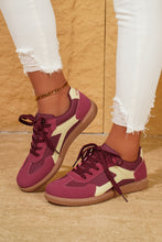 Fiery Red PU Leather Stitched Colorblock Casual Lace-Up Sneakers