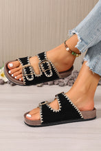 Beige Embroidered Trim Retro Buckle Faux Suede Slippers