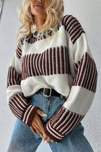 Light Blue Two Tone Striped Patchwork Drop Shoulder Sweater