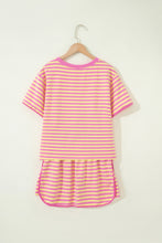 Pink Stripe Loose Short Sleeve Top and Skirt Set