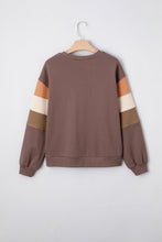 Dark Khaki Colorblock Drop Shoulder Pullover Casual Sweatshirt