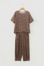 Brown Leopard Loose Tee Drawstring Waist Barrel Pants Set