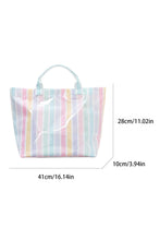 Light Blue Glossy Striped Vinyl Large Tote Bag