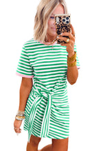Sky Blue Stripe Nautical Tie Contrast Trim Round Neck T Shirt Mini Dress
