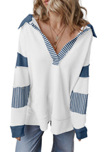 Dark Blue Striped Patchwork Collar Sweatshirt