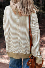Brown Plus Size Stripe Ribbed Trim Drop Shoulder Long Sleeve Oversized Top