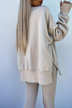 Jet Stream Solid Color Oversize Slit Sweatshirt Ribbed Leggings Set
