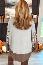 Gray Leopard Patchwork Dolman Sleeve High Low Baggy Sweatshirt