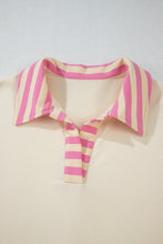 Pink Stripe Colorblock Collared French Terry Top