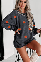 Khaki Crinkle Ribbed Halloween Pumpkin Graphic Sweatshirt