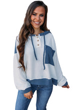 White Corded Patch Pocket Drawstring Henley Long Sleeve Tops