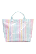 Light Blue Glossy Striped Vinyl Large Tote Bag