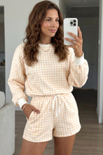 Sky Blue Plaid Baggy Pullover Drawstring Casual Shorts 2pcs Outfit