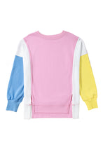 Bonbon Color Block Exposed Seam Patchwork Side Slits Sweatshirt