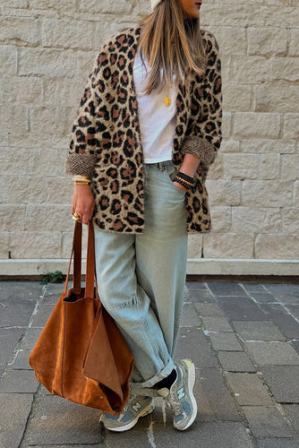 Brown Leopard Open Front Fuzzy Cardigan