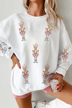 White Corded Rib Sequin Patched Nutcracker Graphic Drop Shoulder Sweatshirt