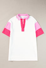 White Stripe Colorblock Sleeve Collared Mini Dress