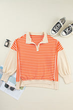 Orange Stripe Color Block Loose Fit Collared Drop Shoulder Sweatshirt