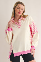 Pink Stripe Colorblock Collared French Terry Top