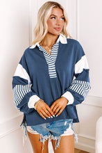 Dark Blue Striped Patchwork Collar Sweatshirt